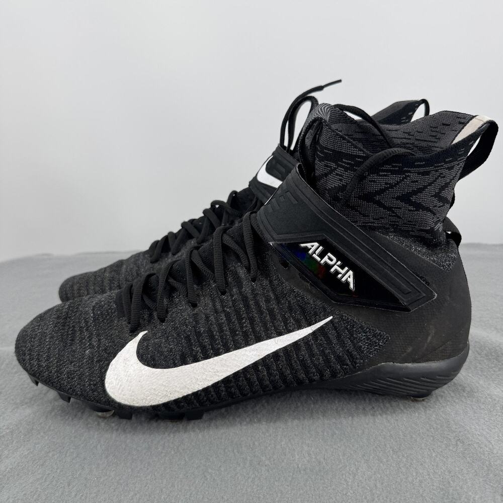 Nike Alpha Menace Elite 2 Flyknit Football Cleats Black White Mens Size 15